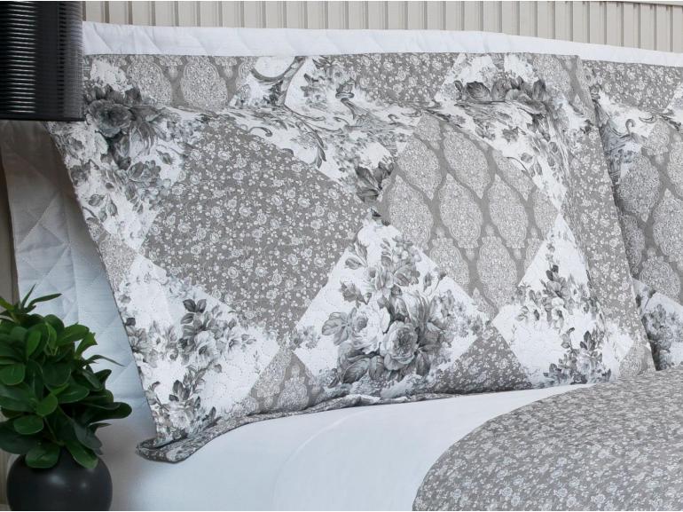 Kit: 1 Cobre-leito Casal Bouti de Microfibra Ultrasonic Estampada + 2 Porta-travesseiros - Violet Preto e Branco - Dui Design