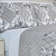 Kit: 1 Cobre-leito Casal Bouti de Microfibra Ultrasonic Estampada + 2 Porta-travesseiros - Violet Preto e Branco - Dui Design