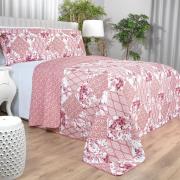 Kit: 1 Cobre-leito Casal Bouti de Microfibra Ultrasonic Estampada + 2 Porta-travesseiros - Violet Rosa Velho - Dui Design