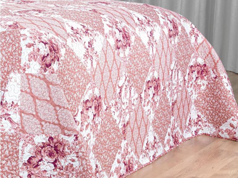 Kit: 1 Cobre-leito Casal Bouti de Microfibra Ultrasonic Estampada + 2 Porta-travesseiros - Violet Rosa Velho - Dui Design