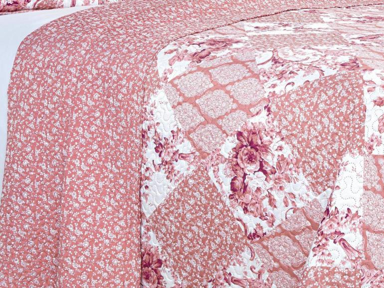 Kit: 1 Cobre-leito Casal Bouti de Microfibra Ultrasonic Estampada + 2 Porta-travesseiros - Violet Rosa Velho - Dui Design