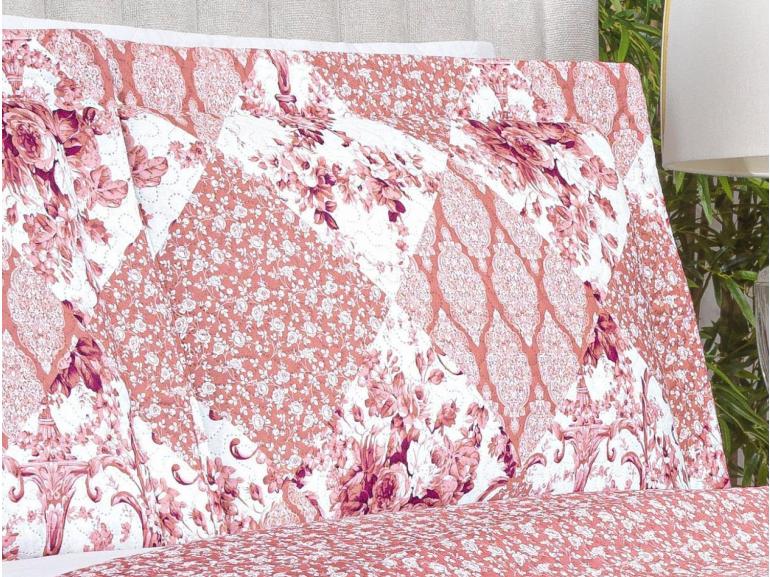Kit: 1 Cobre-leito Casal Bouti de Microfibra Ultrasonic Estampada + 2 Porta-travesseiros - Violet Rosa Velho - Dui Design