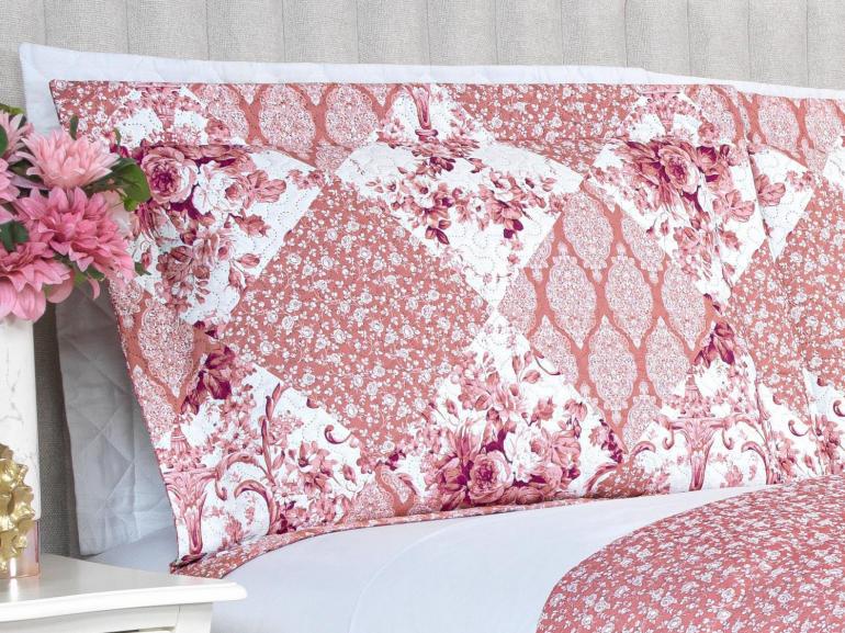 Kit: 1 Cobre-leito Casal Bouti de Microfibra Ultrasonic Estampada + 2 Porta-travesseiros - Violet Rosa Velho - Dui Design