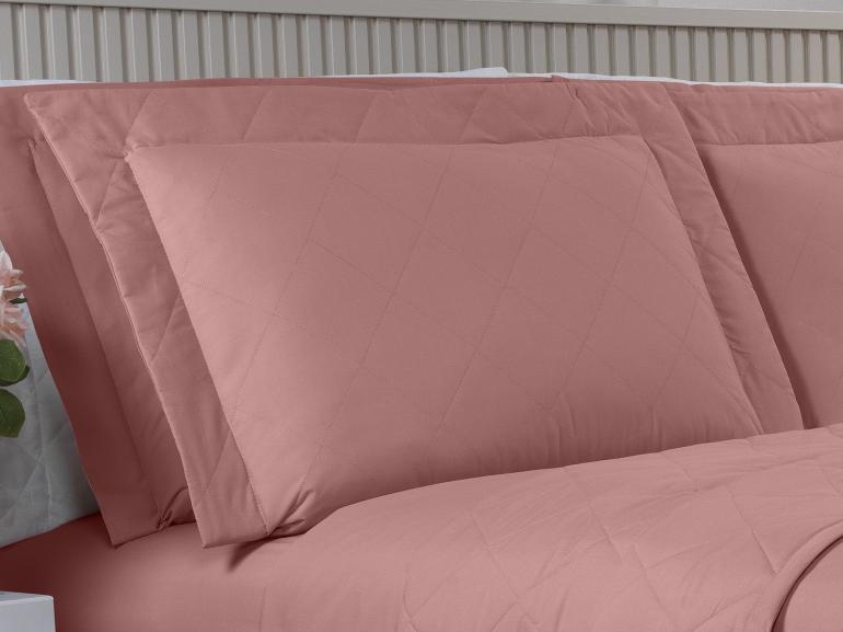 Kit: 1 Cobre-leito Solteiro + 1 Porta-travesseiro Percal 200 fios - Vita Rosa Velho - Dui Design