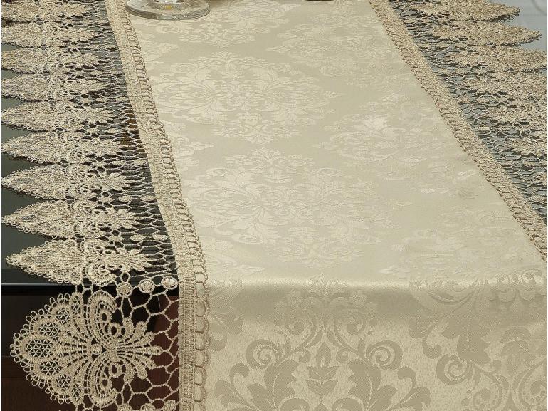 Trilho de Mesa com Bordado Guipir Fcil de Limpar 45x170cm Avulso - Vitoriana Bege - Dui Design