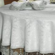 Toalha de Mesa com Bordado Guipir Fcil de Limpar Redonda 180cm - Vitoriana Branco e Gelo - Dui Design