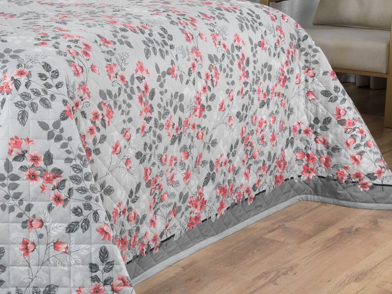 Kit: 1 Cobre-leito Solteiro + 1 Porta-travesseiro 150 fios - Viviane Cinza - Dui Design