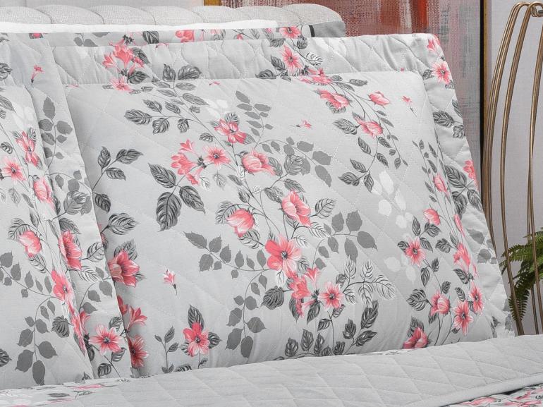 Kit: 1 Cobre-leito Solteiro + 1 Porta-travesseiro 150 fios - Viviane Cinza - Dui Design