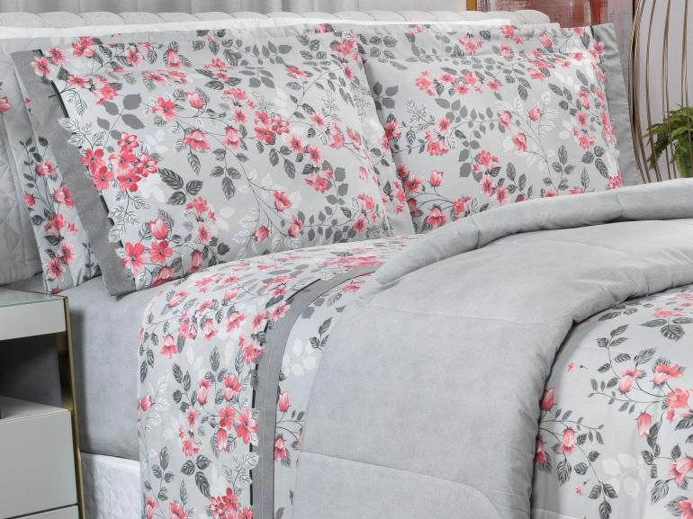 Edredom Queen 150 fios - Viviane Cinza - Dui Design