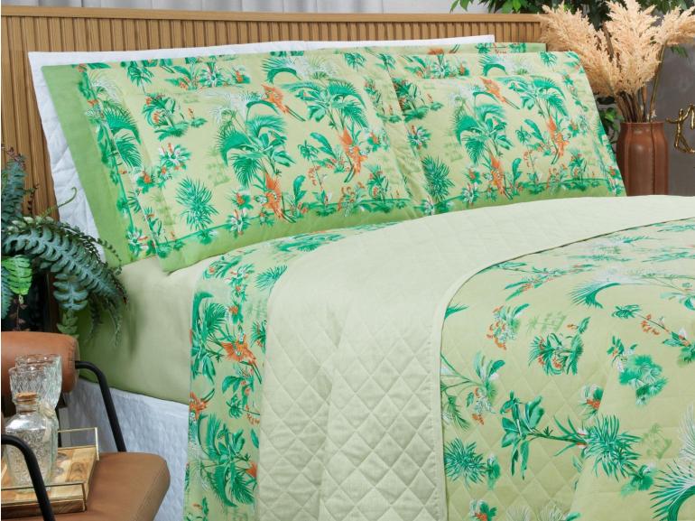 Enxoval Casal com Cobre-leito 7 pe�as 150 fios - Waikiki Menta - Dui Design