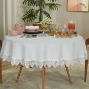 Toalha de Mesa de Linho com Bordado Guipir Redonda 180cm - Windsor Branco - Dui Design