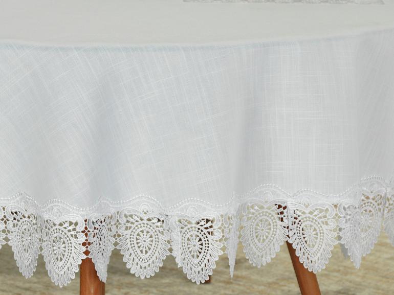 Toalha de Mesa de Linho com Bordado Guipir Redonda 180cm - Windsor Branco - Dui Design