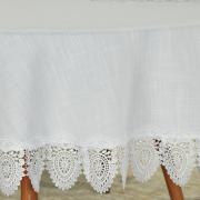 Toalha de Mesa de Linho com Bordado Guipir Redonda 180cm - Windsor Branco - Dui Design