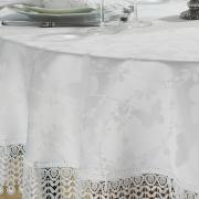 Toalha de Mesa com Bordado Guipir Fcil de Limpar Redonda 180cm - Yasmim Branco - Dui Design