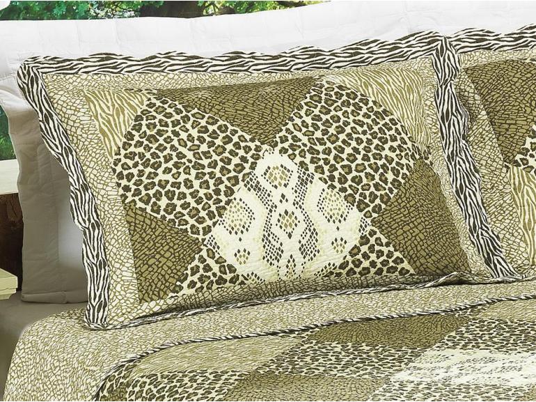 Kit: 1 Cobre-leito Queen Bouti de Algodo PatchWork + 2 Porta-travesseiros - Zaila Castanho - Dui Design
