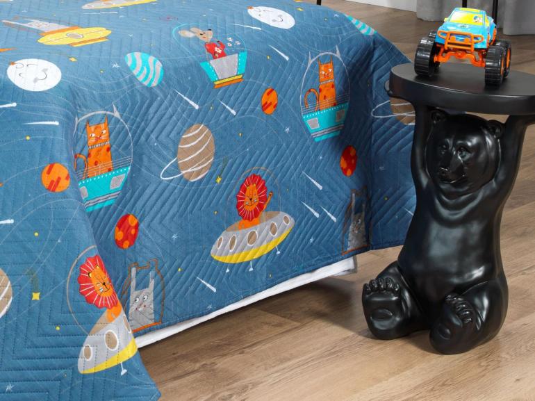 Kit: 1 Cobre-leito Solteiro Kids Bouti de Microfibra PatchWork Ultrasonic + 1 Porta-travesseiro - Zoo Espacial - Dui Design