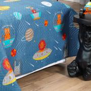Kit: 1 Cobre-leito Solteiro Kids Bouti de Microfibra PatchWork Ultrasonic + 1 Porta-travesseiro - Zoo Espacial - Dui Design