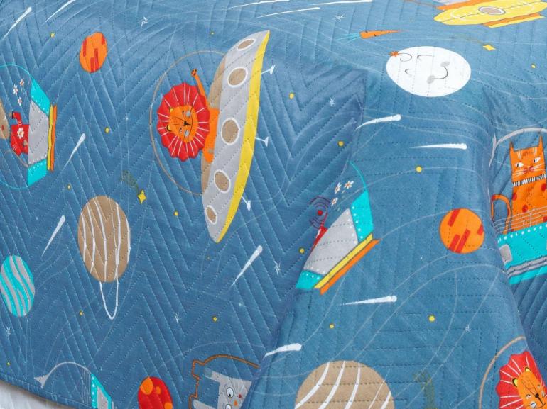 Kit: 1 Cobre-leito Solteiro Kids Bouti de Microfibra PatchWork Ultrasonic + 1 Porta-travesseiro - Zoo Espacial - Dui Design