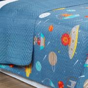 Kit: 1 Cobre-leito Solteiro Kids Bouti de Microfibra PatchWork Ultrasonic + 1 Porta-travesseiro - Zoo Espacial - Dui Design