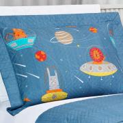 Kit: 1 Cobre-leito Solteiro Kids Bouti de Microfibra PatchWork Ultrasonic + 1 Porta-travesseiro - Zoo Espacial - Dui Design